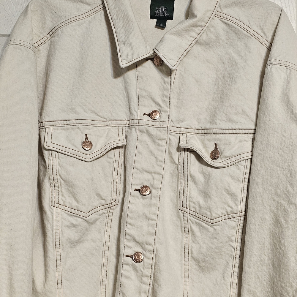 Wild Fable Cropped Raw Hem Denim Trucker Jacket Off White Ladies Large - Picture 2 of 6